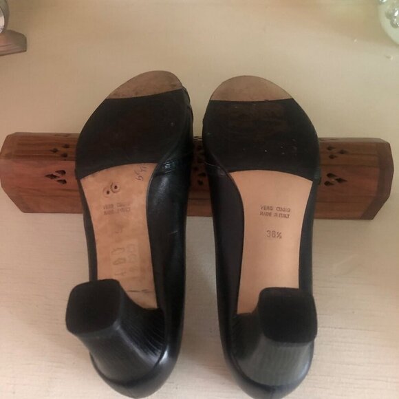 Women's Taryn Rose Black Leather Open Toe Vero Cuoio Italy Size 5 1/2 - Picture 12 of 14